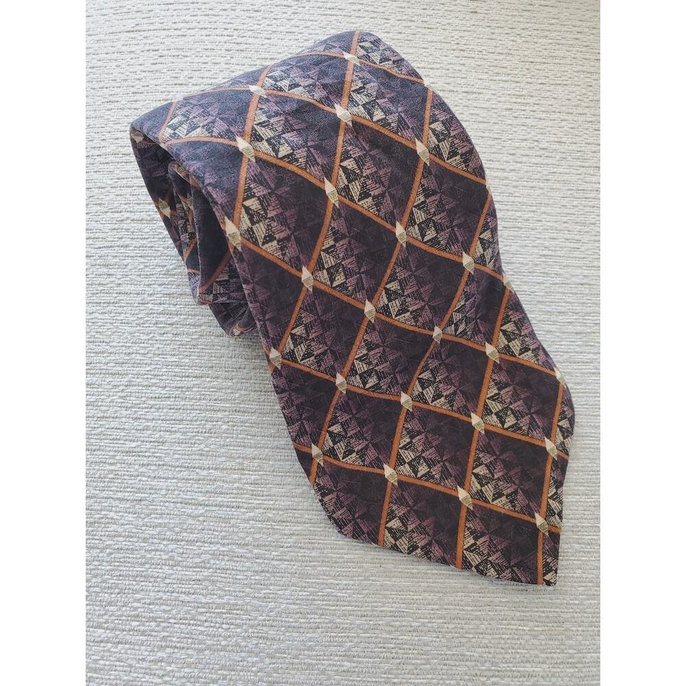 Oscar Dela Renta Plaid Brown Silk Neck Tie